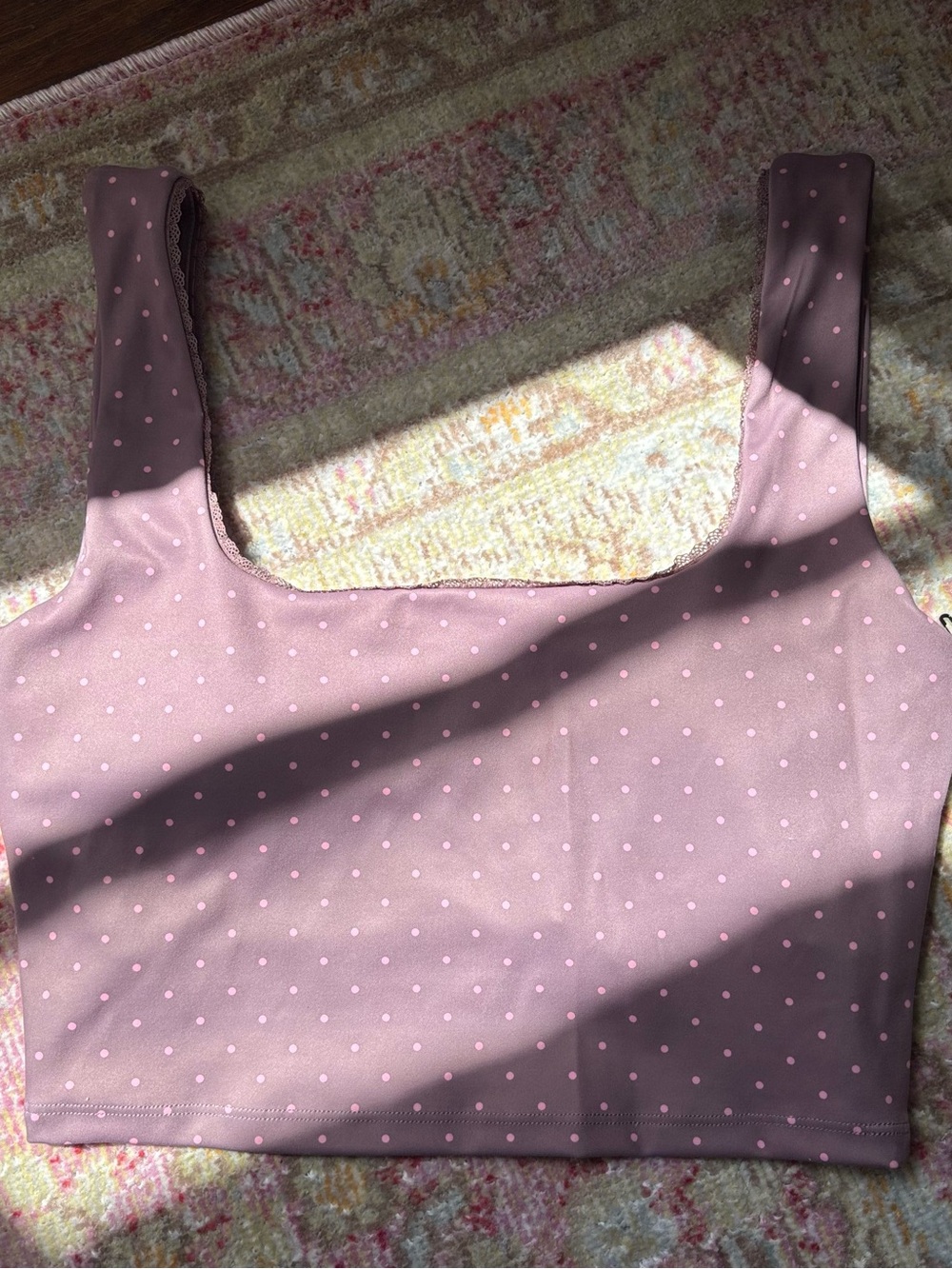 NWT \\ cocoa polka dot active tank with lace trim